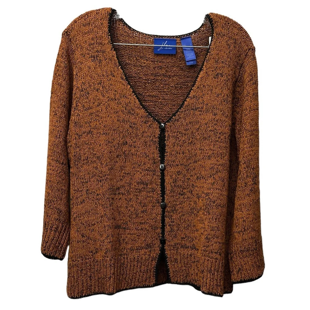 JH Collectibles Burnt Orange Knit Cardigan Ribbed Trim Size Large New With Tags